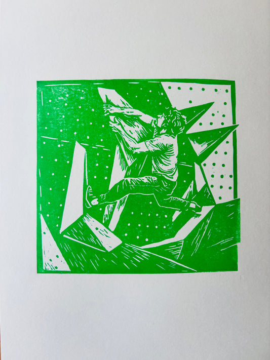 ,Blue Dyno' | Climber Linocut Print – Handgedruckter Kletter-Linoldruck | Gift for Climbers