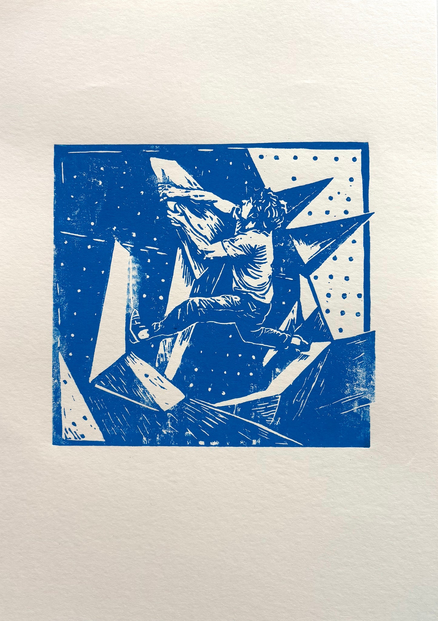 ,Blue Dyno' | Climber Linocut Print – Handgedruckter Kletter-Linoldruck | Gift for Climbers