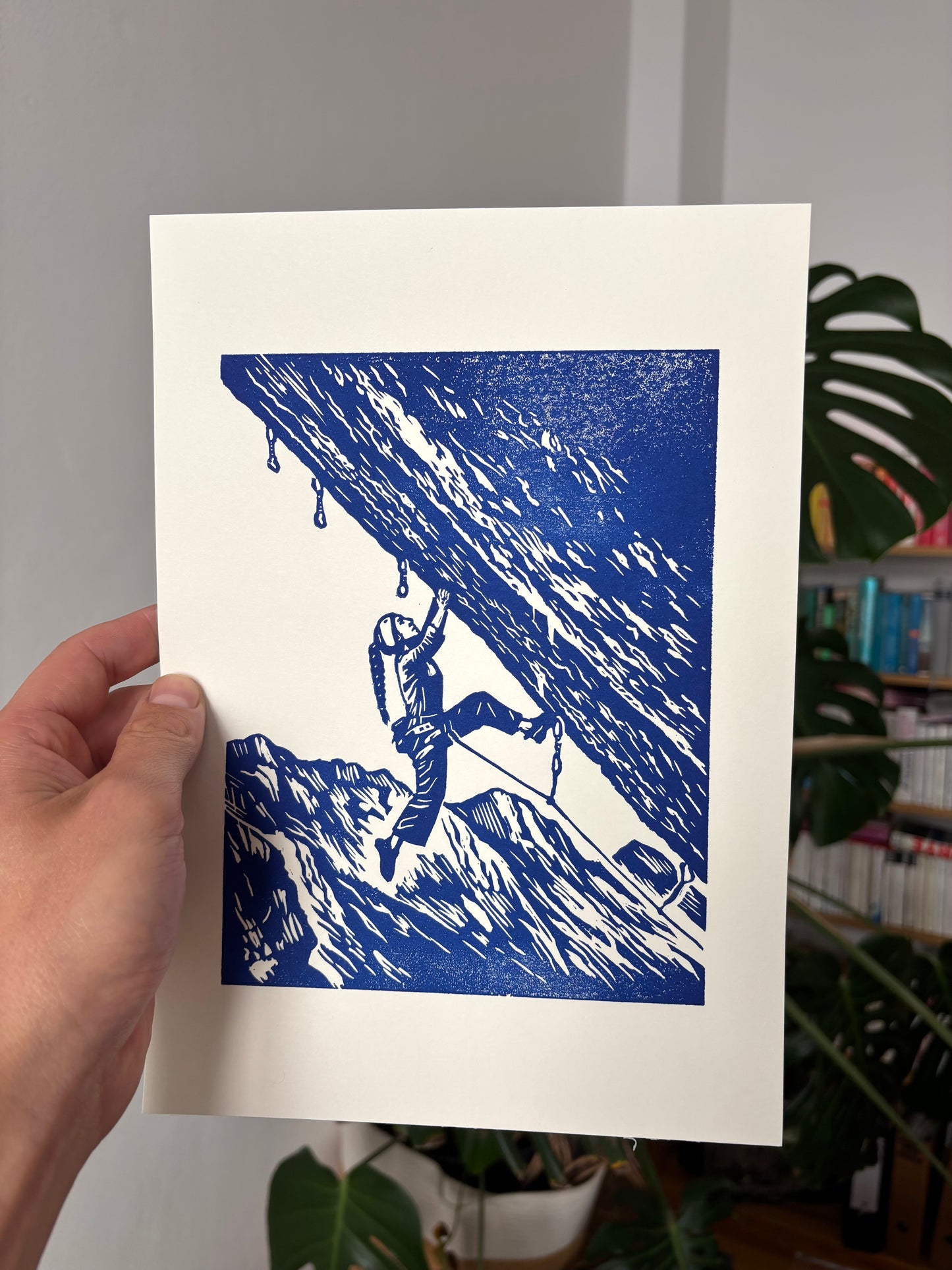 « Flash féminin » | Estampe linogravée – Linogravure d'escalade imprimée à la main | Cadeau pour grimpeurs