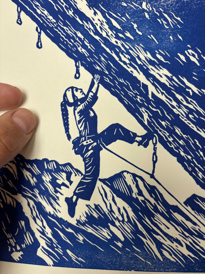 « Flash féminin » | Estampe linogravée – Linogravure d'escalade imprimée à la main | Cadeau pour grimpeurs