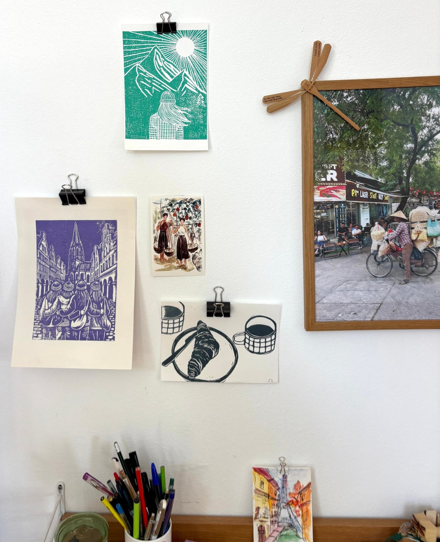 Collage Freundinnen Münster Linoldruck